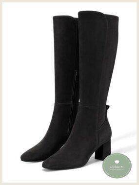 Chunky Heel Knee High Boots Faux Suede Side Zipper Dress Boots